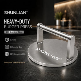 Heavy-Duty Stainless Steel Silver Grill Press Metal Handle Outdoor Cooking BBQ Tool for Patio Beach