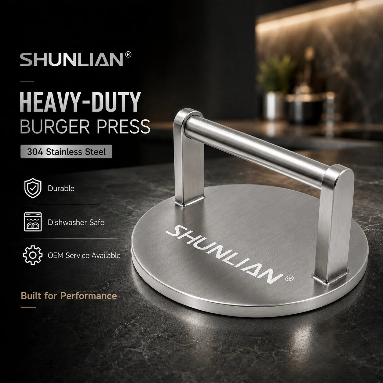 Heavy-Duty Stainless Steel Silver Grill Press Metal Handle Outdoor Cooking BBQ Tool for Patio Beach