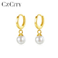 CZCITY White Glass Round Pearl 2026 Clip Earing Hawaiian 925 Drop Gold Round Hoop Earring Woman