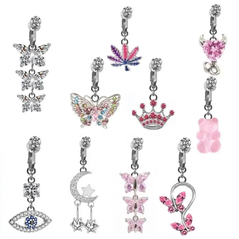 Gaby Hot Sale  Fake Belly Button Ring Cute Bear  Letter Design  Clip on Belly Ring  Non Piercing Body Jewelry