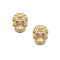 LOZRUNVE Fine Jewelry Custom Gold Plated Delicate Fancy Sapphire Colored Skull Stud Earring