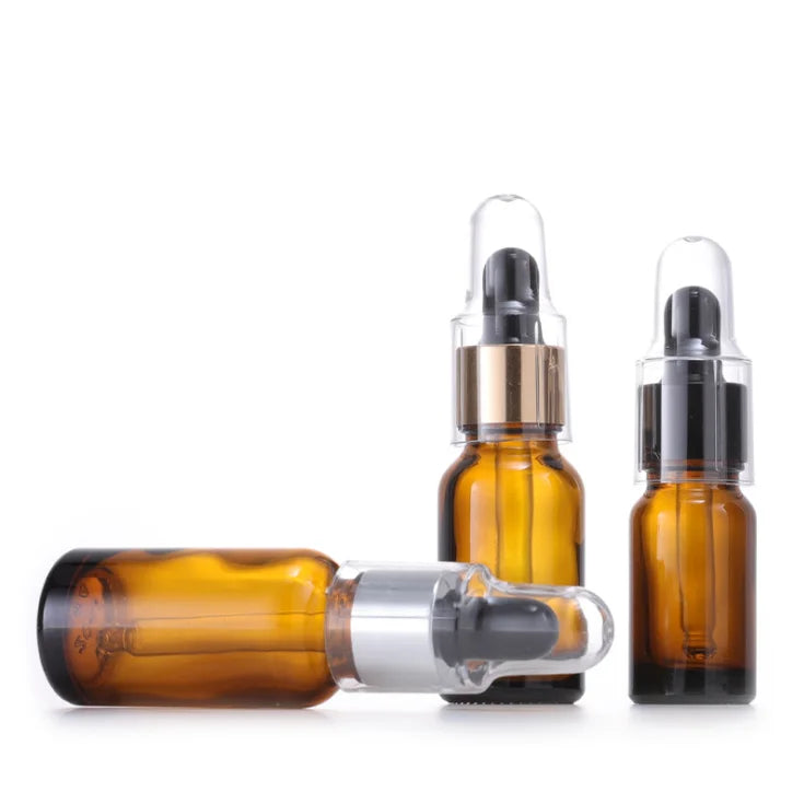 Free Sample 5ml 10ml 15ml 20ml 30ml 50ml 100ml Empty Transparent Cover Amber Cosmetic Dropper Glass Essential Oil Bottle