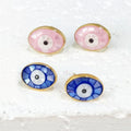 Latest Design S925 Sterling Silver Devil Eyes Oval Stud Earrings Enamel Colorful Turkish Eye Shell Earrings Women Studs Jewelry