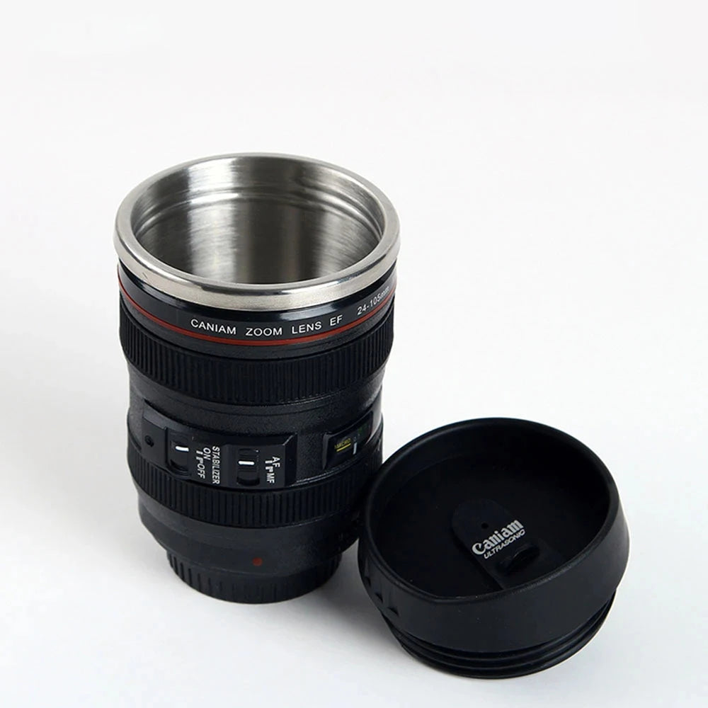 400ml Stainless Steel Creative Coffee Mug & Water Bottle Emulation Camera Lens Travel Tumbler Gift Set for Parties