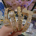 Fashion Men Luxury Jewelry Real Gold Plated Diamond Baguette Zircon White Gold Brass Cuff Bracelets Bangles Women