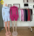 2025 Women Zipper Solid Turtleneck Long Sleeve Jacket and Skinny Straight Shorts Yoga Leggings 2 Pieces for Women