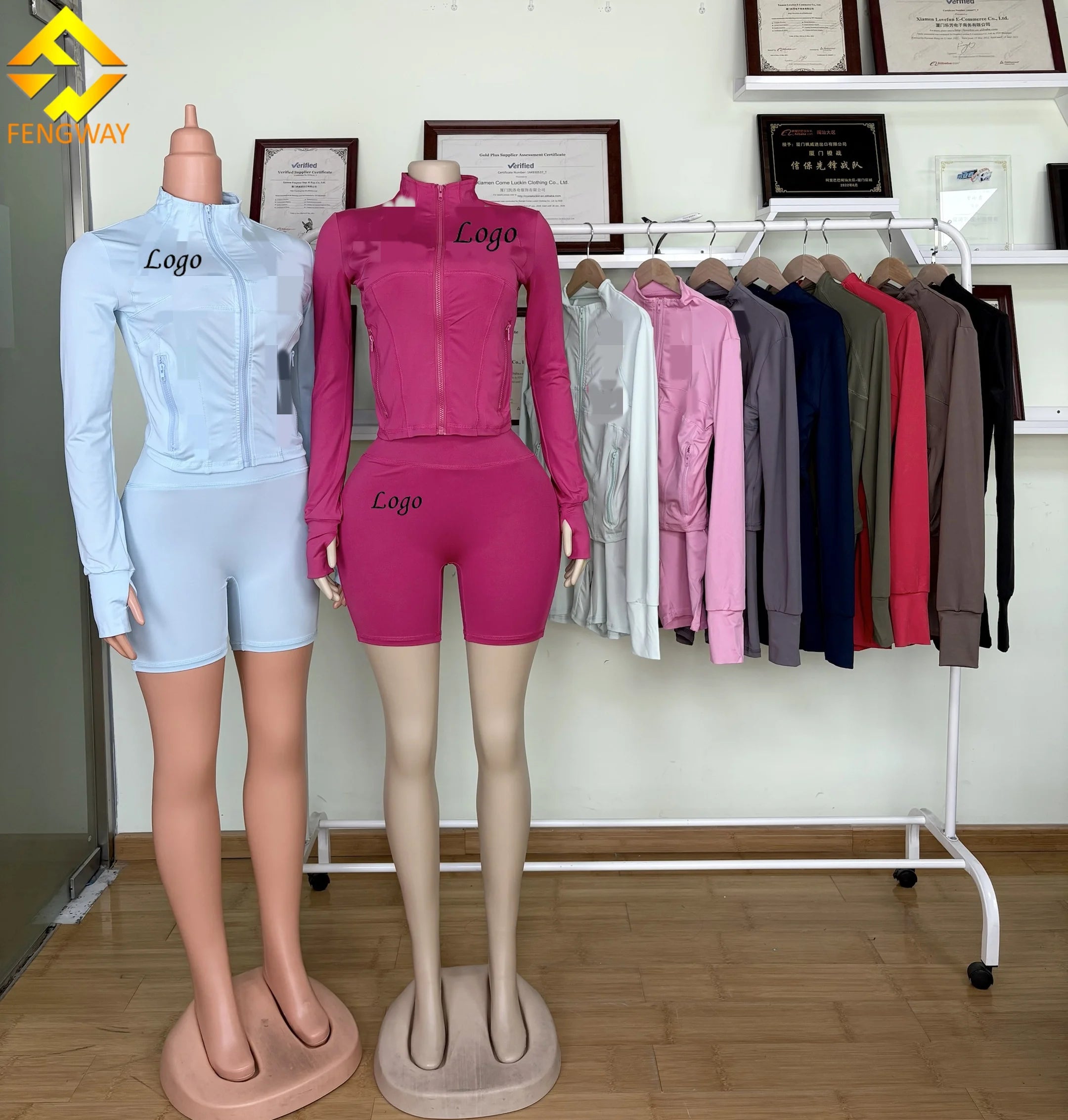 2025 Women Zipper Solid Turtleneck Long Sleeve Jacket and Skinny Straight Shorts Yoga Leggings 2 Pieces for Women