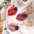 Romantic Lipstick Keychain - Heart Lips Shaped Crystal Keyring Cubic Zirconia Rhinestone Metal Key Chain for Women Gift