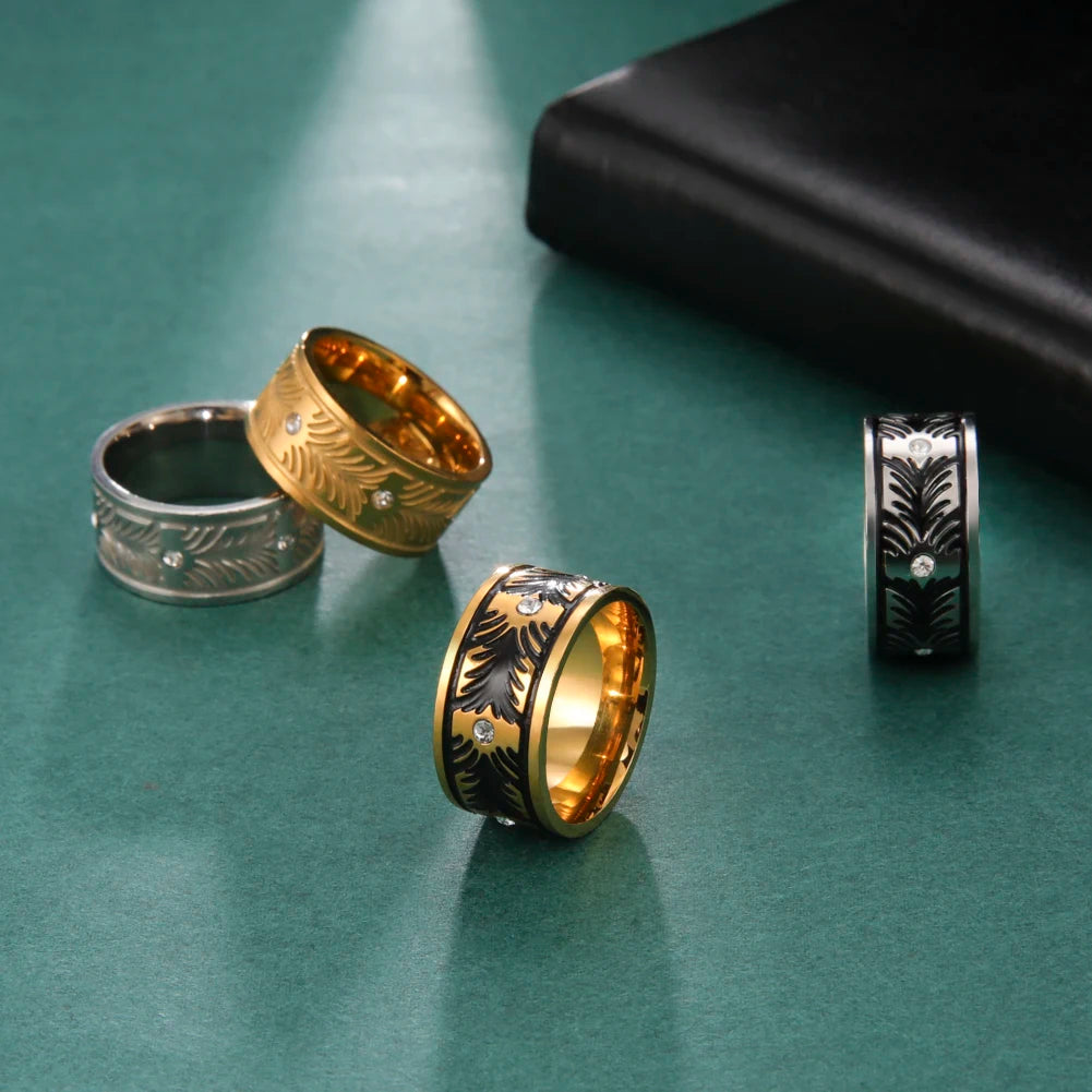 Fast Delivery Vintage Clear Zircon Couple Ring for Men Women Stainless Steel 10mm Wide Punk Finger Rings Jewelry Christmas Gift