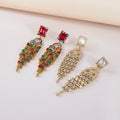 Bohemian Gold Plated Glass Geometric Drop Earrings for Women Long Colorful Rhinestone Crystal Square Tassel Design for Weddings