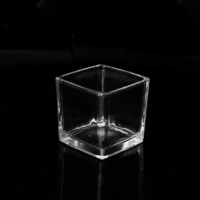 Factory Supplier Wholesale Clear 2oz Glass Square Candle Jars With Bamboo Lid