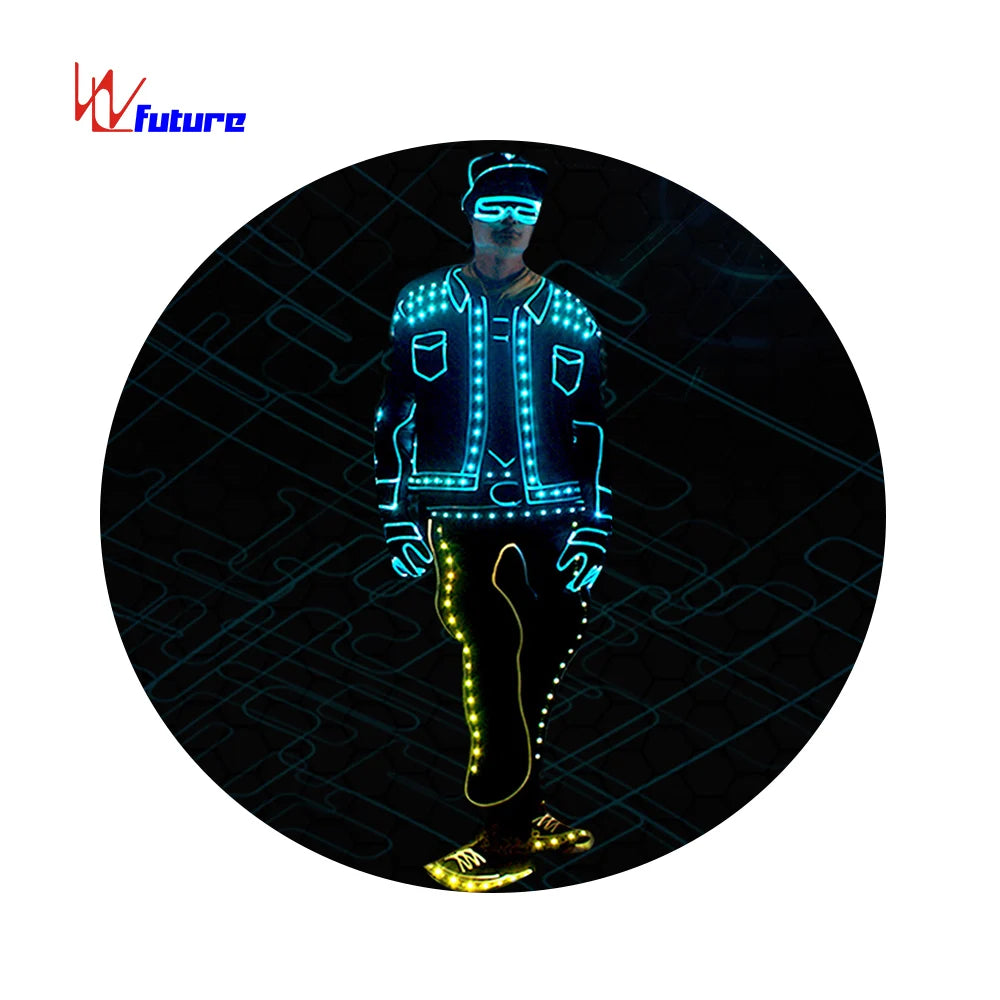 DMX Wireless Controlled LED Tron Dance Suit Costume Illuminated Dancer Outfits Glowing Clothes Clothing With LED Lights