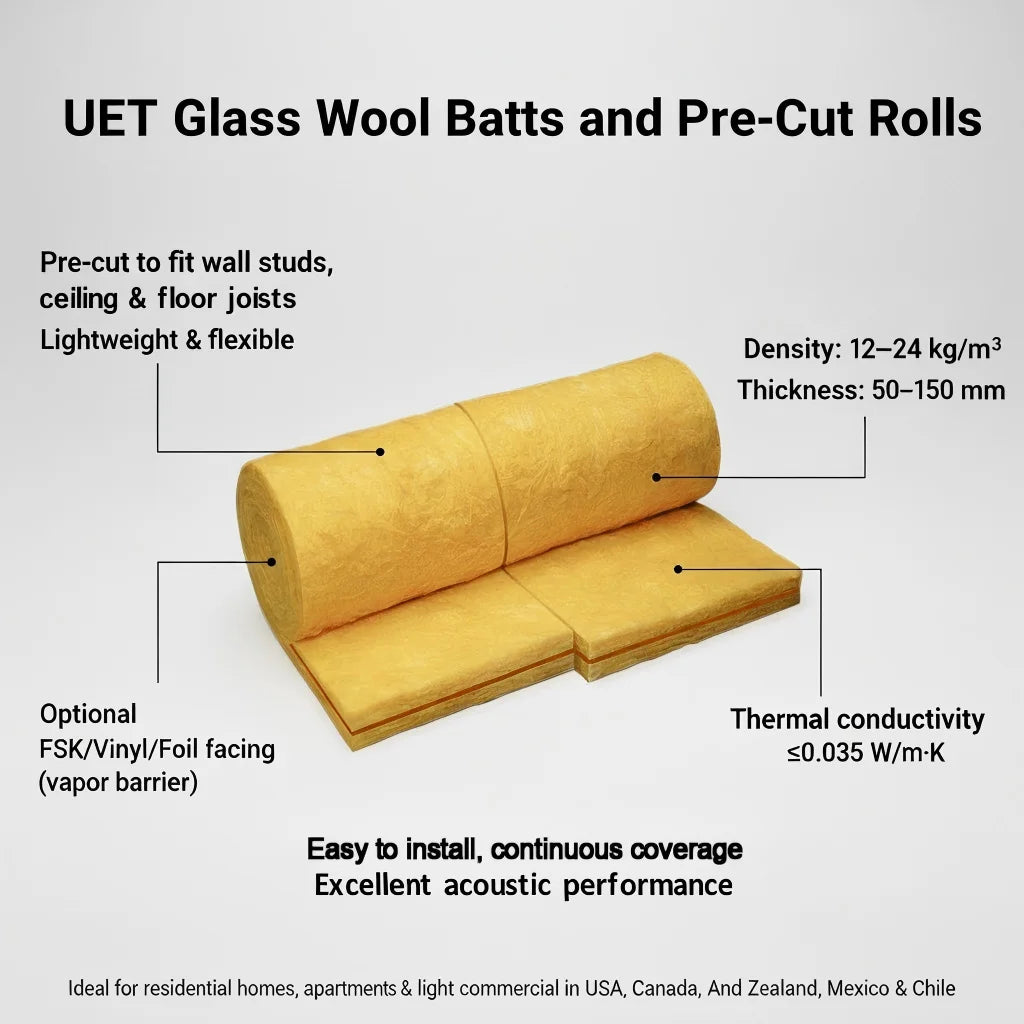 South America ASTM C411 Standard Residential Building Glass Wool Thermal Insulation R122 50mm Pre-cut Fiberglass Wool Blanket