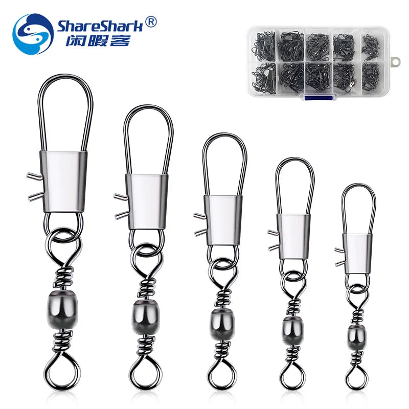 100PCS Fish Fishing Barrel Swivel with Safety Snap Interlock Snaps High Strength Fishing Swivel Snaps Kit Tackle