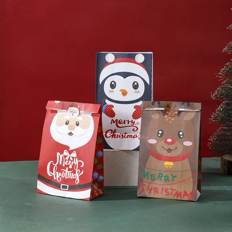 Factory Whole Sales Recycled Custom Gift Christmas Candy Packaging Party Children Kraft Paper Bag Takeaway Bags