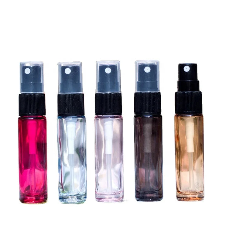 Portable 10ml Transparent Color Glass Perfume Bottle Empty Refillable with Sprayer for Skin Care Cream
