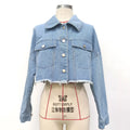 Hot Sale Denim Short Jackets for Women Blue Washing Buttons Tassel Hem Long Sleeve Custom Embroidery logo Jean Jacket