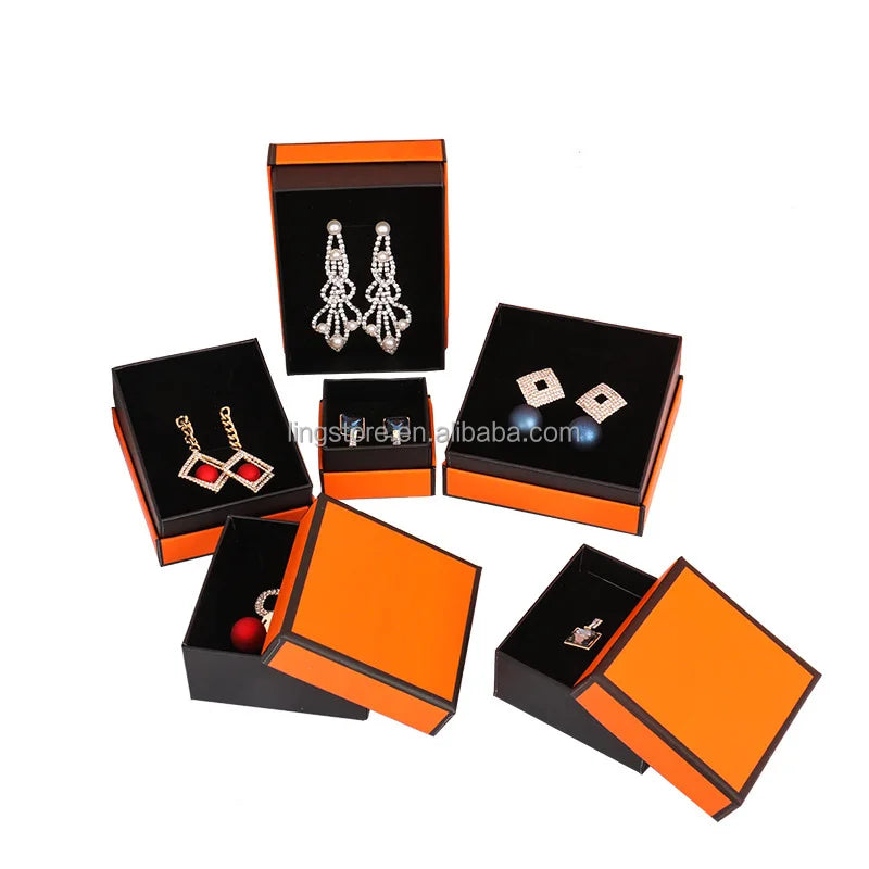 7x9x3cm China Wholesale Price Orange Paper Custom Bracelet Paper Gift Jewelry Packaging Box with Black Edge