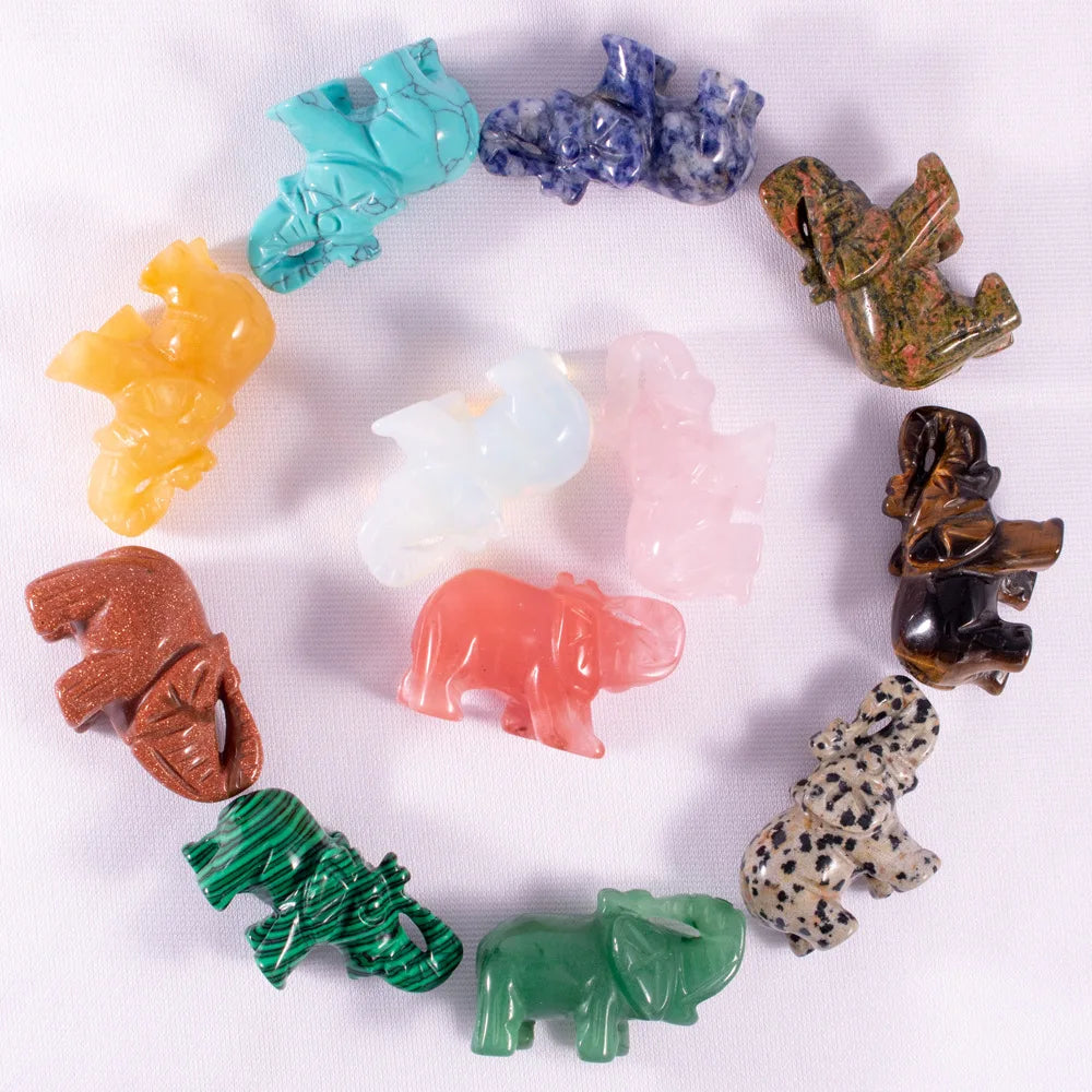 Natural Gemstone Carved Elephant Ornaments Healing Reiki Figurines Stylish Crystal Crafts in the Love Style