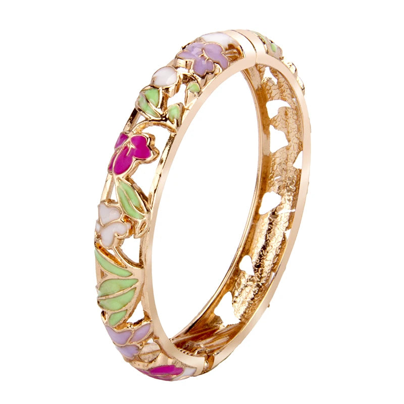 Daili Colorful Flowers Bracelets Cloisonne Bangle Classic Design Women Bangles Fashion Jewelry Bangle Bracelets for Girl