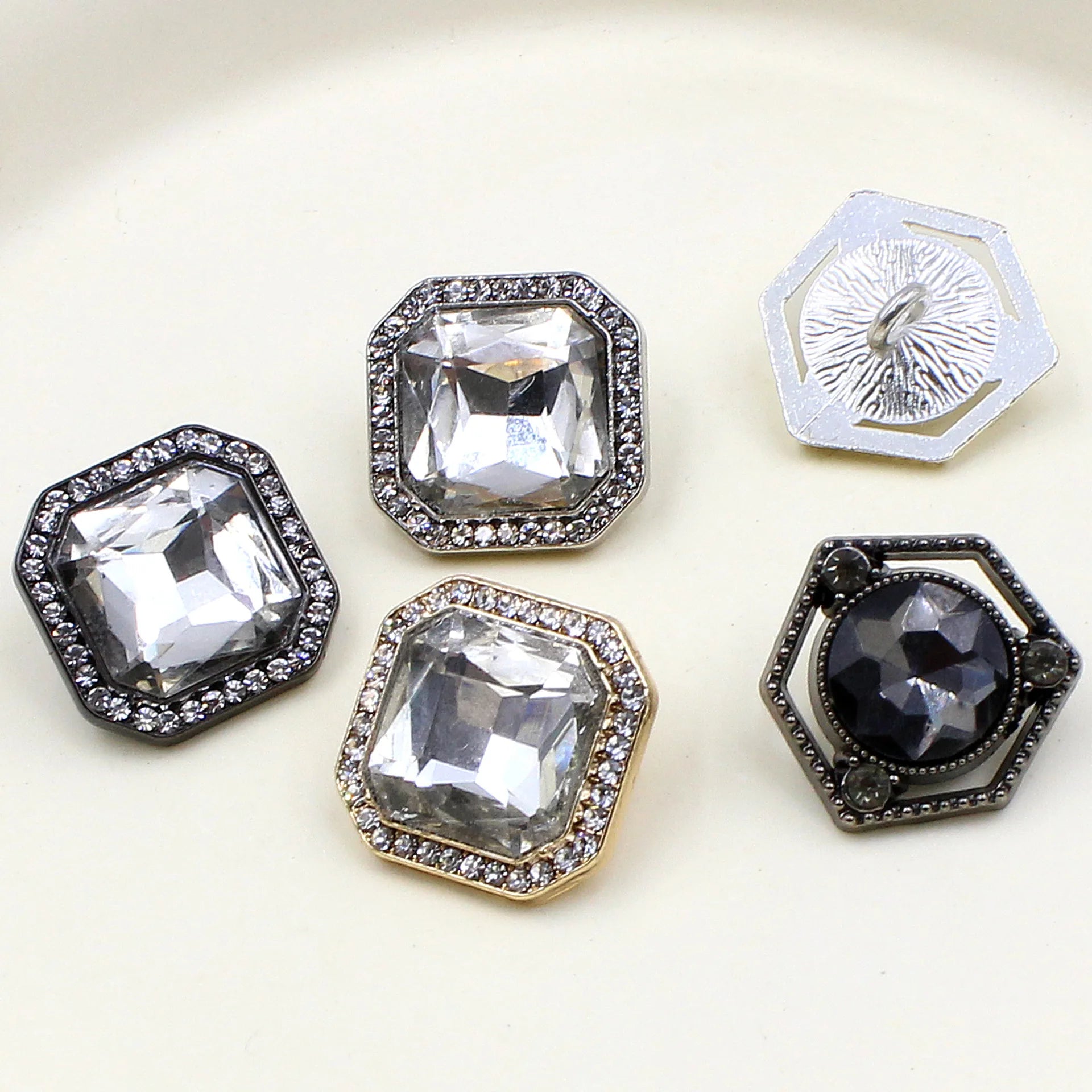 RB053 Hot Selling Fashion Women Accessories Crystal Rhinestone Square Dome Circle Shape Embellishments Buttons for Clothing