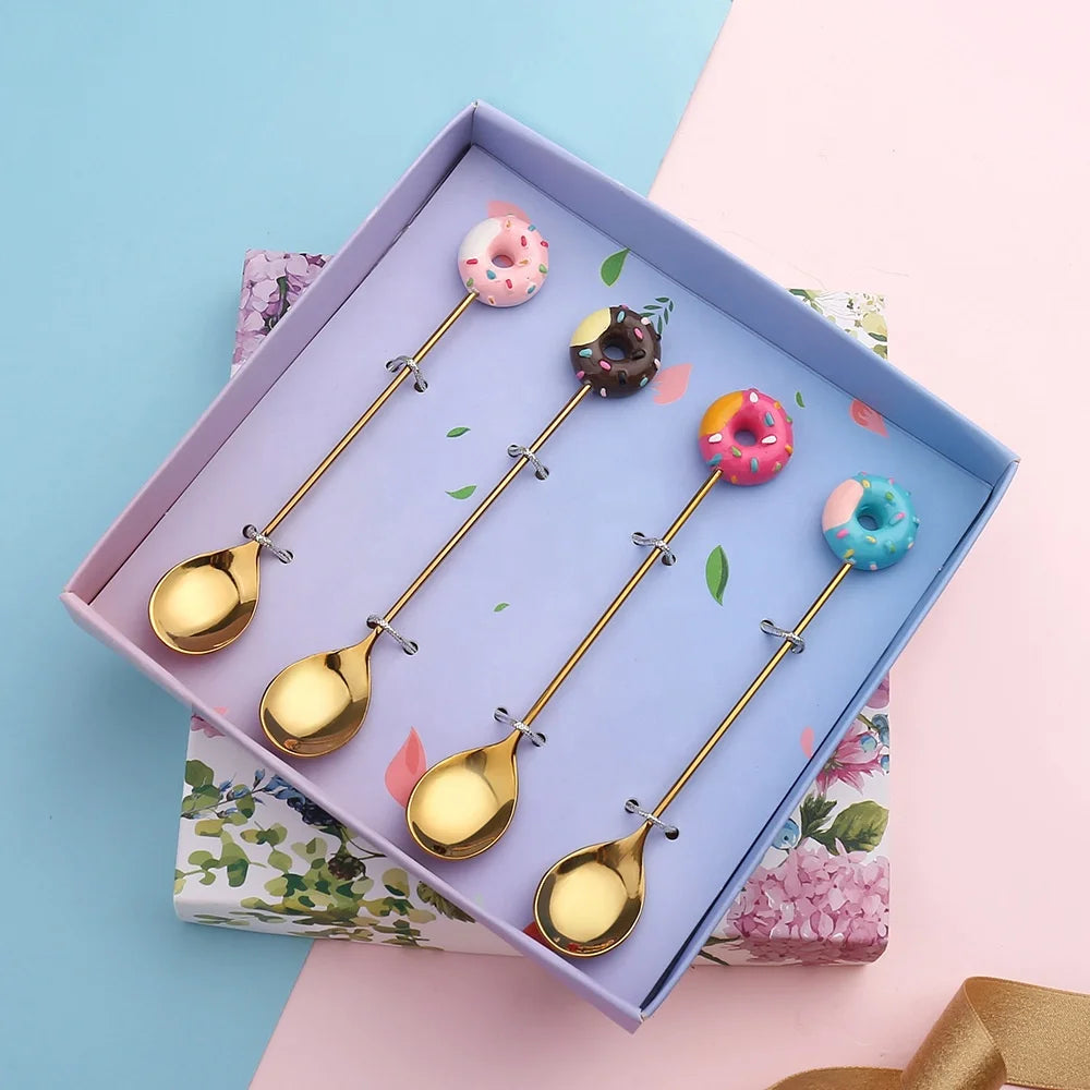 Hot Sale Stainless Steel 430 Gold Plated Lollipop Shaped Dessert Spoon Cute Cutlery for Restaurants and Hotels