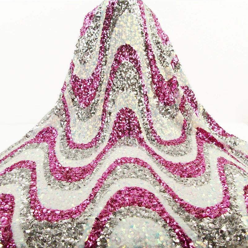 New Design 2020 Big Rectangle Wave Sequin Fabric Mesh Elastic Sparkling Party Embroidery Sequin Lace Fabric