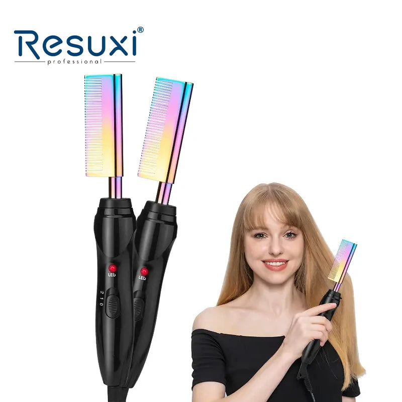 Resuxi LM-09 Hot Comb Hair Straightener Heat Pressing Comb Electroplate Gradient Hot Straightener Hot Comb Electric