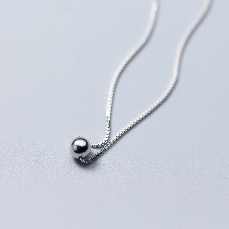 Wholesale 925 Sterling Silver Box Chain Round Ball Clavicle Chain Necklaces for Women Girl Gifts