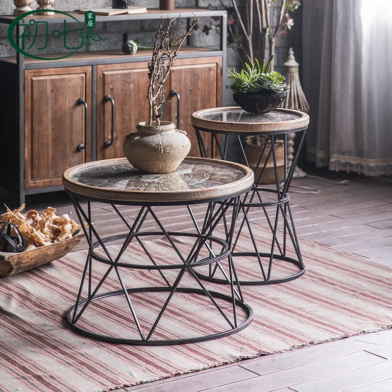 French Style Light Luxury Side Table Antique Glasses Balcony Small Round Table Morden Living Room Decor Tea Table