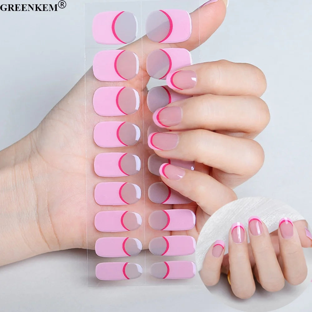2023 New Semi Cure French Gel Nail Sticker Popular UV Gel Nail Wraps Waterproof Nail Art Stickers