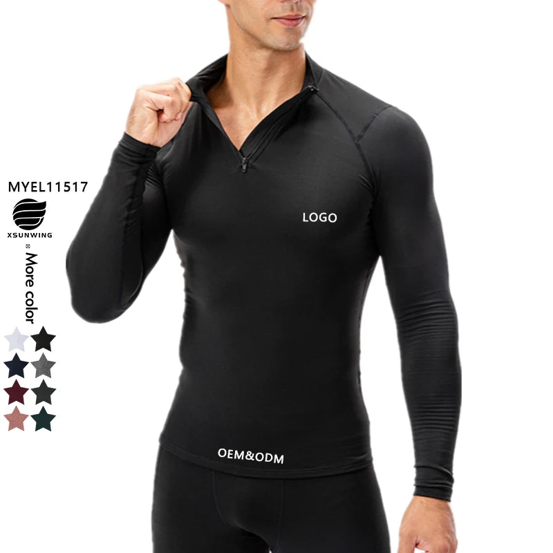 Xsunwing Manufacture Athletic Wear Bodybuilding Muscle Fit Sports Wear Men Gym Sports Quick Dry 1/4 Zip Top Pickleball T Shirts