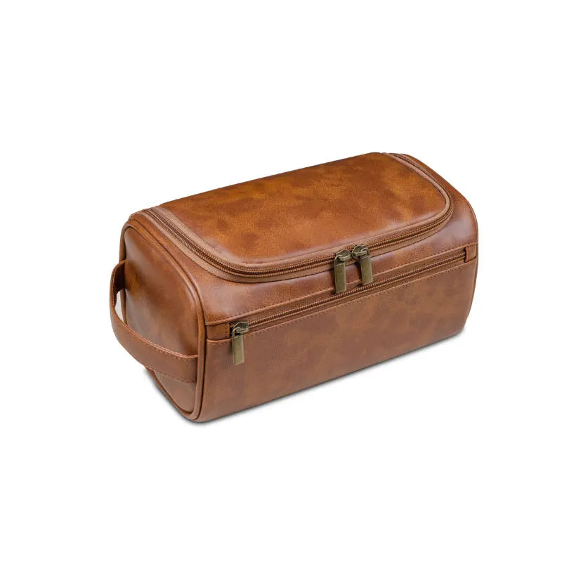 Large Travel Makeup Bag Leather Dopp Kit for Toiletry Organizer with T-Shaped Hang Loop Zipper Closure for Men and Women
