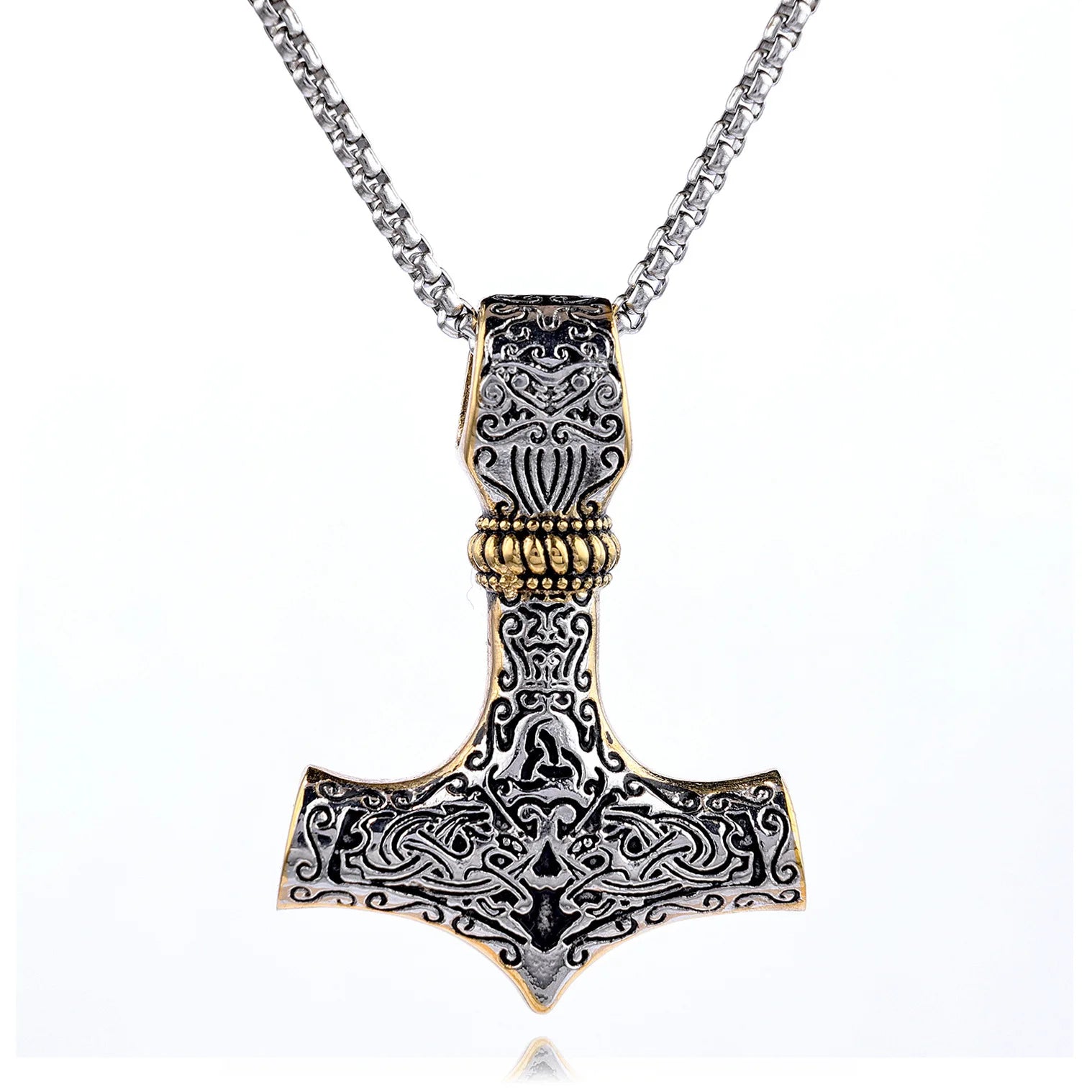 Viking Dragon Pattern Rune Silver Pendant Logo Pendant Silver Rough Hammered of Thor Viking Thor Hammer Pendant Silver Jewelry