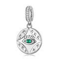 Devil's Green Eyes Round Shape Pendant Beads Authentic 925 Sterling Silver with clear CZ for Women Jewelry Bracelet Wholesale