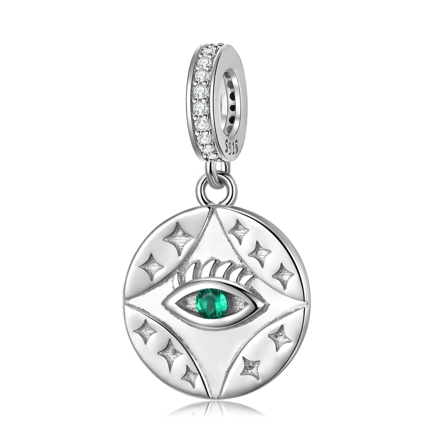 Devil's Green Eyes Round Shape Pendant Beads Authentic 925 Sterling Silver with clear CZ for Women Jewelry Bracelet Wholesale
