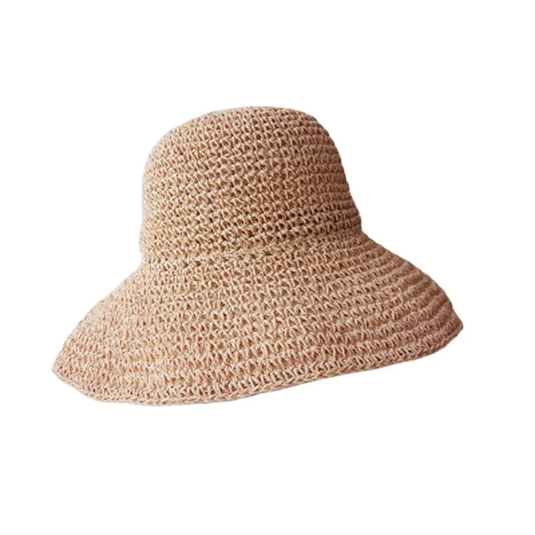 MIO Summer Big Brim Folding Straw Hats Beach Cap Hand-made Crochet Sunshade Hat Seaside Holiday Straw Sun Hat