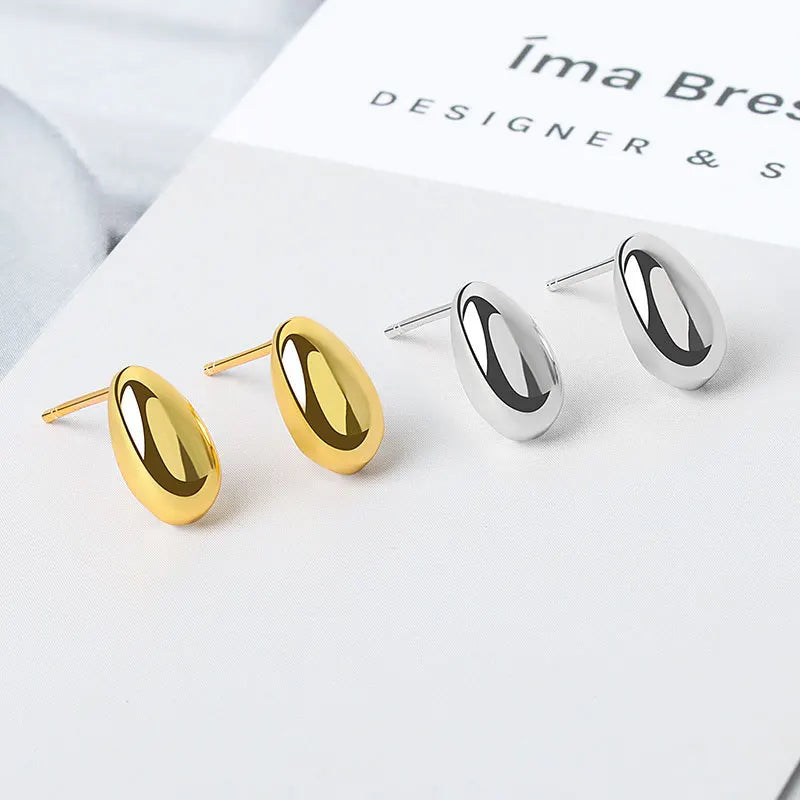 Simply 925 Sterling Silver Gold Plating Polished Drop Shape Stud Earrings for Women Wholesale