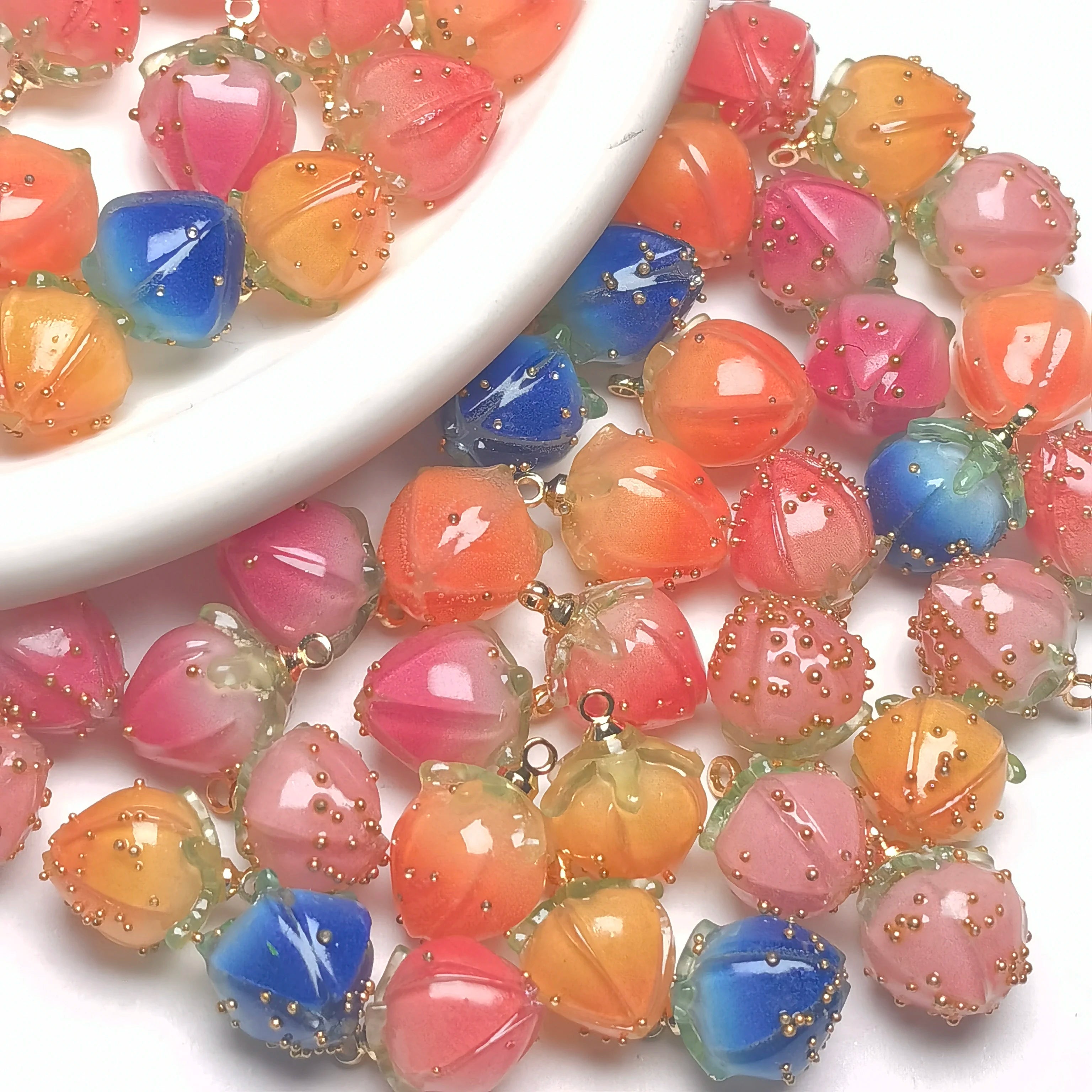DIY Jewelry Accessory Pink Bud Charms Cute Flower Resin Pendants Girls Bracelet Earring Floating