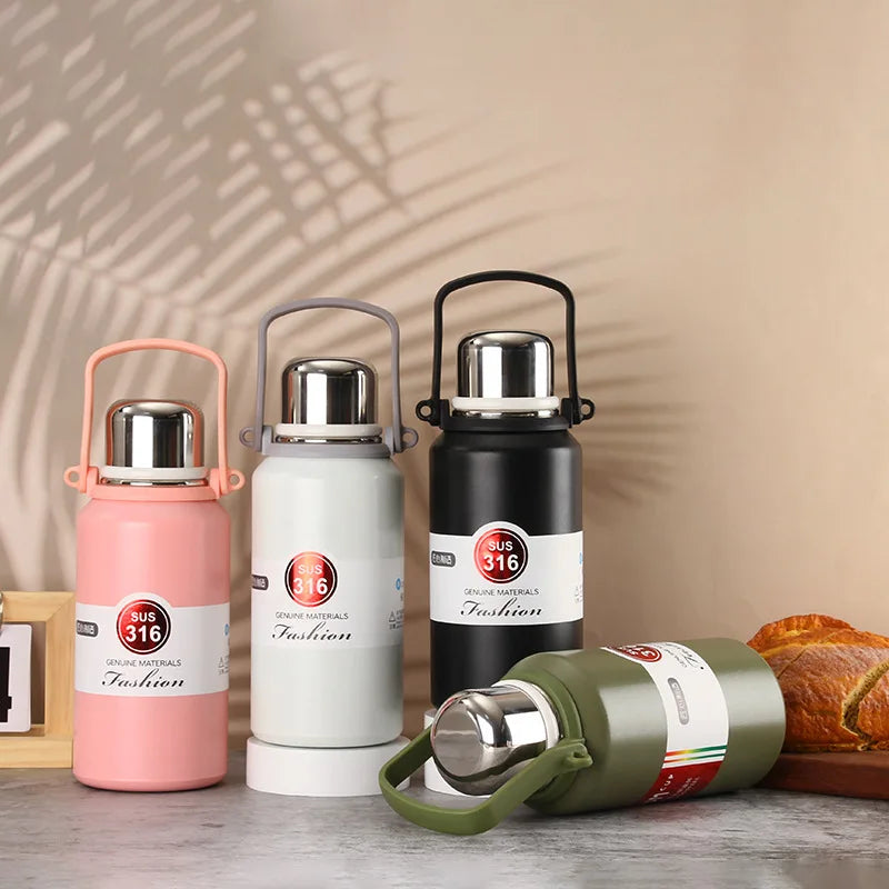 Madou Large Capacity Stainless Steel Vacuum Flask Straw 6-12 Hours Thermal Insulation Hand Grip Design for Outdoor Travel-Unisex