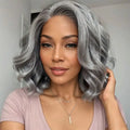 Brazilian HD Transparent Lace Front Human Hair Wigs for Black Women Grey Wigs Human Hair Glueless Pre Plucked Short Bob Wig