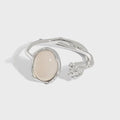 Minimalist Irregular S925 Pure Sterling Silver Oval Round Agate Twist Bands Open Ring for Women