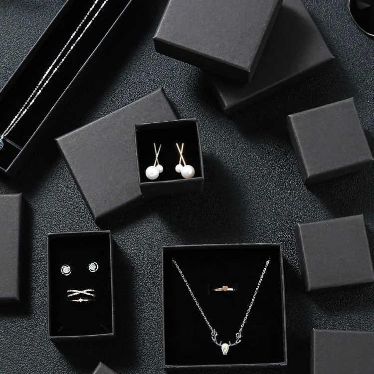 Custom Logo Cardboard Jewelry Gift Bag Necklace Drawing Box Package Slide Drawer Paper Box with Black Foam for Jewelry Packaging