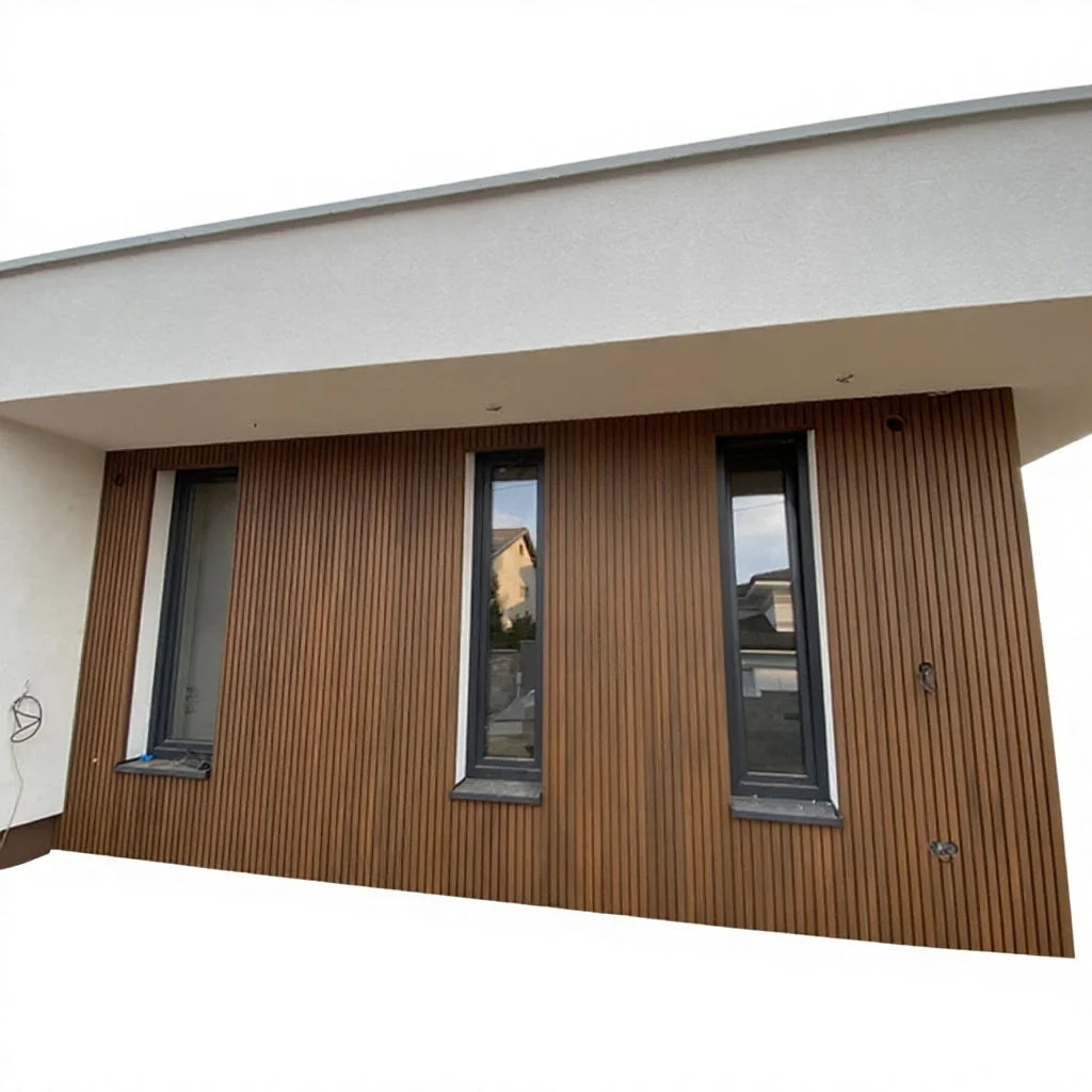 Waterproof Fireproof Brushed 3D Decorative Exterior WPC Wall Panel Outdoor Great Wall Cladding 18mm Teak Asian Style Anti-slip