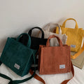 Square Women Corduroy Zipper Shoulder Bag Small Cotton Canvas Handbag Casual Tote Female Eco Crossbody Vintage Messenger Bags