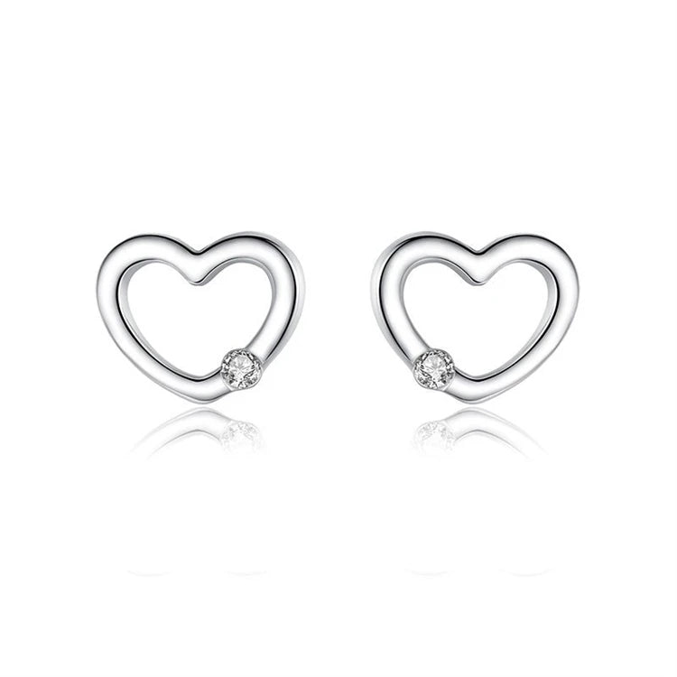 Fashion 925 Sterling Silver Love Heart Hollow Stud Earrings Women Simple Tiny Heart-shaped Diamond Earrings