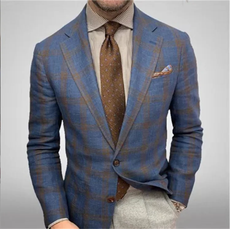 Men's Checked Suit Jacket Tailoring Formal Woven Paypal Plus Size Men's Suits Coat