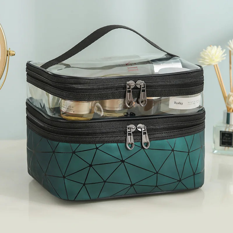 2024 New Double Makeup Bag Portable Travel Skincare Large Capacity Waterproof Toiletry Bag Storage Bag