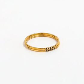 Joolim High End 18K Gold Plated Black Dainty Zirconia Rings for Women Finger Ring Stainless Steel Fashion Jewelry