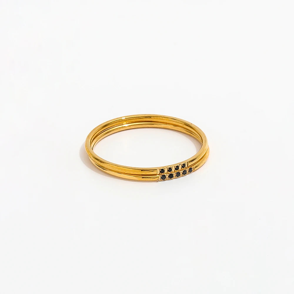 Joolim High End 18K Gold Plated Black Dainty Zirconia Rings for Women Finger Ring Stainless Steel Fashion Jewelry